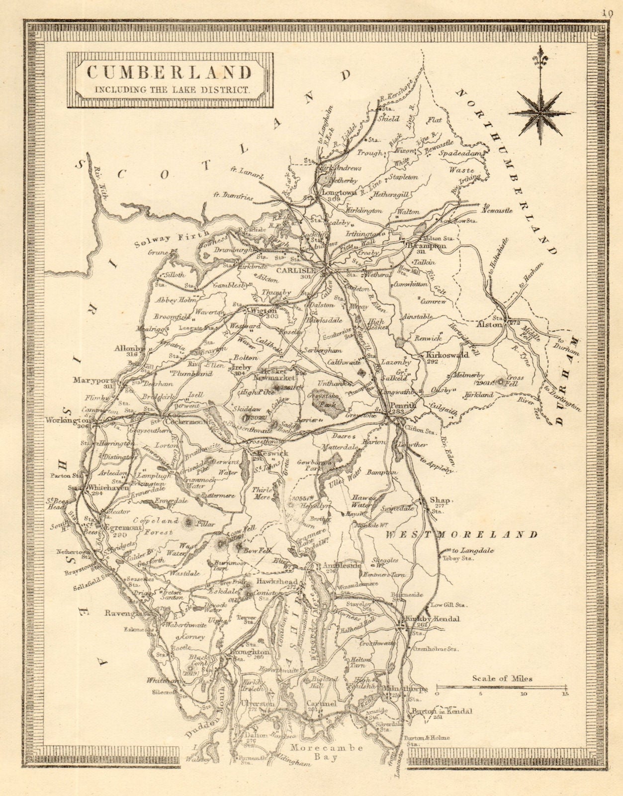 Antique county map of Cumberland/Cumbria & the Lake District. John Heywood c1864